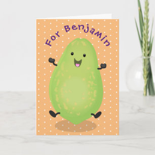 Cute kawaii papaya paw paw cartoon illustration card