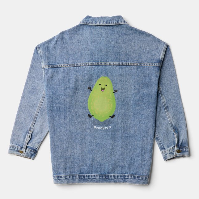 Cute kawaii papaya paw paw cartoon illustration denim jacket (Back)