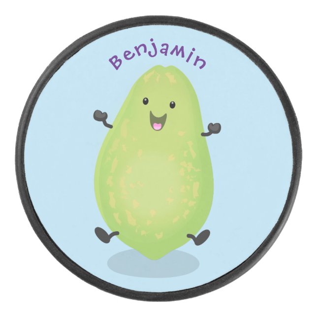 Cute kawaii papaya paw paw cartoon illustration hockey puck (Front)