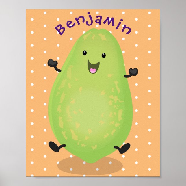 Cute kawaii papaya paw paw cartoon illustration poster (Front)