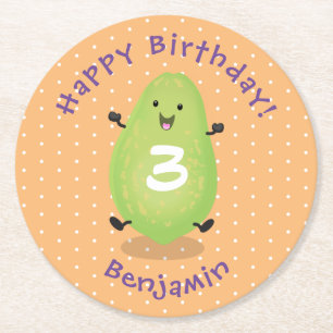 Cute kawaii papaya paw paw cartoon illustration round paper coaster