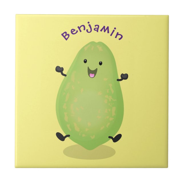 Cute kawaii papaya paw paw cartoon illustration tile (Front)
