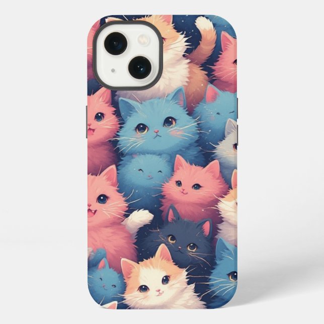 Cute Kawaii Pastel Cats Pattern iPhone Case (Back)