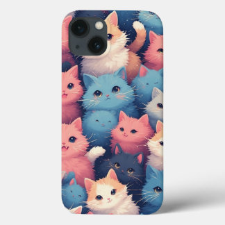 Cute Kawaii Pastel Cats Pattern iPhone Case