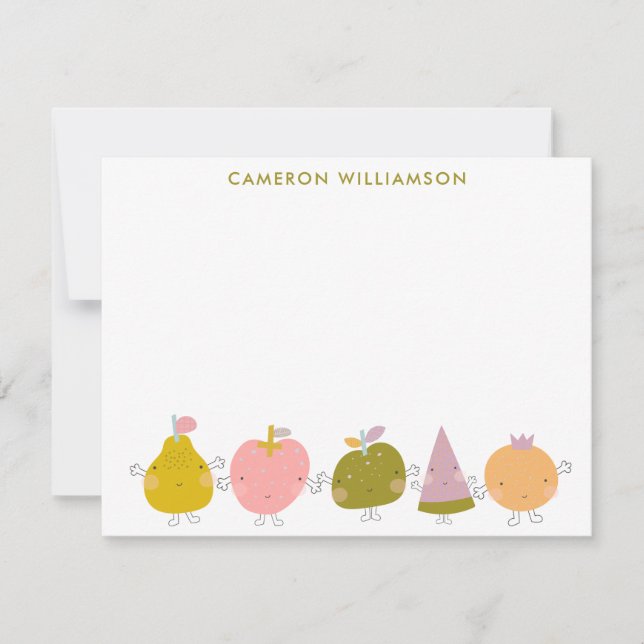 Cute Kawaii Pastel Fruit Personalised Stationery Card (Front)