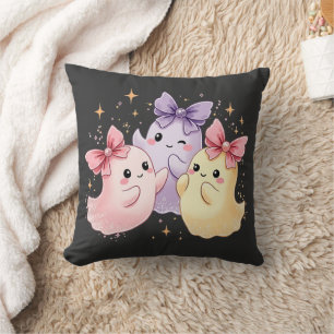 Cute Kawaii Pastel Ghosts with Sparkly Bows Cushion