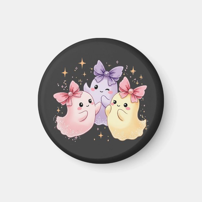 Cute Kawaii Pastel Ghosts with Sparkly Bows Magnet (Front)