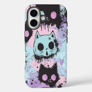 Cute Kawaii Pastel Goth Patchwork Creepy Cat iPhone 16 Case