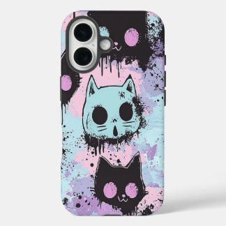 Cute Kawaii Pastel Goth Patchwork Creepy Cat iPhone 16 Case