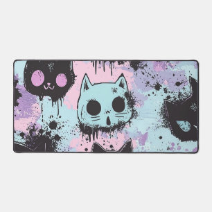 Cute Kawaii Pastel Goth Patchwork Creepy Cat Desk Mat