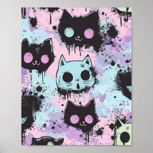 Cute Kawaii Pastel Goth Patchwork Creepy Cat Poster