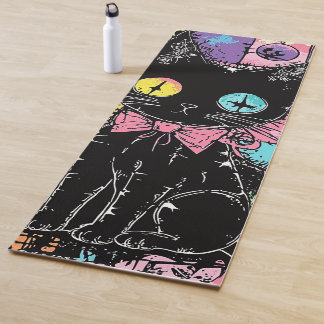 Cute Kawaii Pastel Goth Patchwork Creepy Cat Yoga Mat