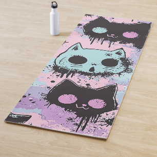 Cute Kawaii Pastel Goth Patchwork Creepy Cat Yoga Mat