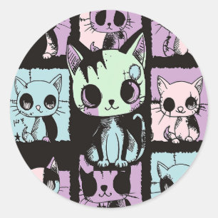 Cute Kawaii Pastel Goth Patchwork Gothic Creepy Classic Round Sticker