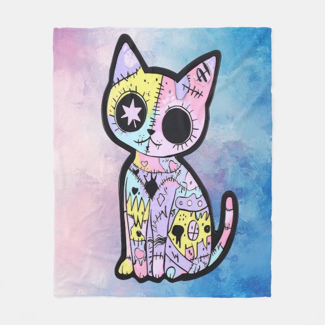 Cute Kawaii Pastel Goth Patchwork Gothic Creepy Fleece Blanket (Front)