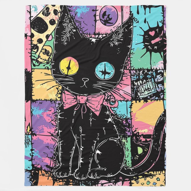 Cute Kawaii Pastel Goth Patchwork Gothic Creepy Fleece Blanket (Front)