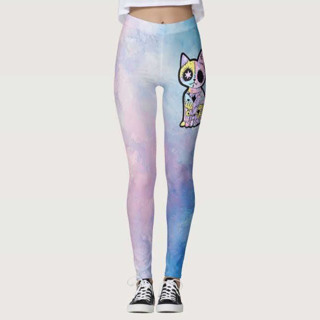 Cute Kawaii Pastel Goth Patchwork Gothic Creepy Leggings (Front)