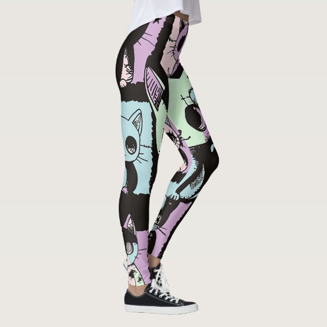 Cute Kawaii Pastel Goth Patchwork Gothic Creepy Leggings (Right)