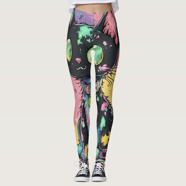 Cute Kawaii Pastel Goth Patchwork Gothic Creepy Leggings (Front)