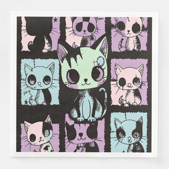Cute Kawaii Pastel Goth Patchwork Gothic Creepy Napkin (Front)