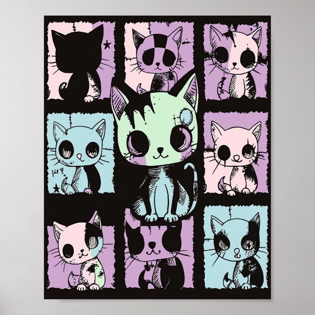 Cute Kawaii Pastel Goth Patchwork Gothic Creepy Poster (Front)