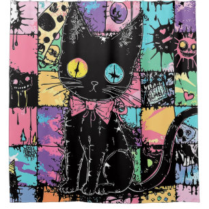 Cute Kawaii Pastel Goth Patchwork Gothic Creepy Shower Curtain