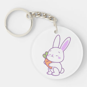 Cute Kawaii Pastel Purple Bunny Carrot Acrylic Key Ring