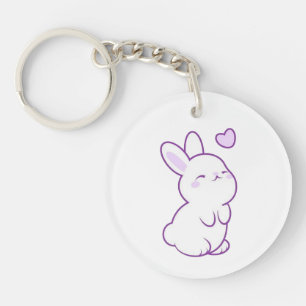 Cute Kawaii Pastel Purple Bunny Heart Acrylic Key Ring