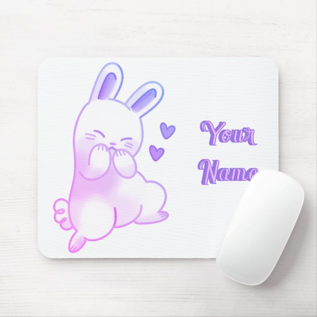 Cute Kawaii Pastel Purple Custom Gradient Bunny Mouse Mat (With Mouse)