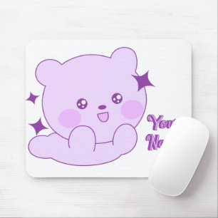 Cute Kawaii Pastel Purple Custom Name Bear Mouse Mat
