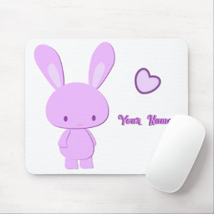 Cute Kawaii Pastel Purple Custom Name Bunny Mouse Mat