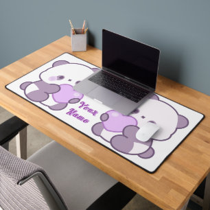 Cute Kawaii Pastel Purple Custom Name Panda Desk Mat