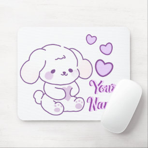 Cute Kawaii Pastel Purple Custom Name Puppy Dog Mouse Mat
