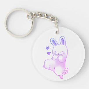 Cute Kawaii Pastel Purple Giggling Bunny Acrylic Key Ring