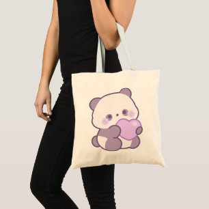 Cute Kawaii Pastel Purple Panda Holding Heart Tote Bag