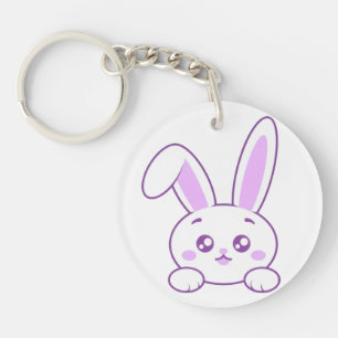 Cute Kawaii Pastel Purple Peeking Bunny Acrylic Key Ring