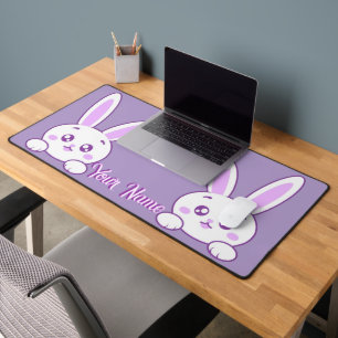 Cute Kawaii Pastel Purple Peeking Bunny Custom Desk Mat