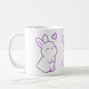 Cute Kawaii Pastel Purple Standing Bunny Heart Coffee Mug