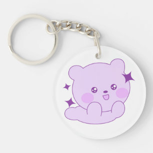 Cute Kawaii Pastel Purple Starry Bear Acrylic Key Ring