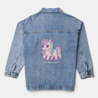 Cute Kawaii Pastel Unicorn Rainbow Girls Birthday Denim Jacket