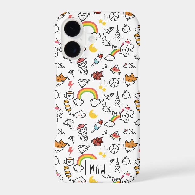 Cute Kawaii Pattern custom monogram phone cases (Back)