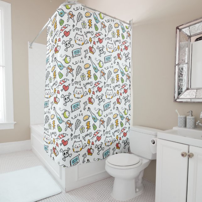 Cute Kawaii Pattern shower curtain (In Situ)