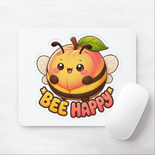 Cute Kawaii Peach Bee Happy Funny Pun Mouse Mat
