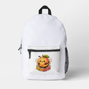 Cute Kawaii Peach Bee Happy Funny Pun Printed Backpack