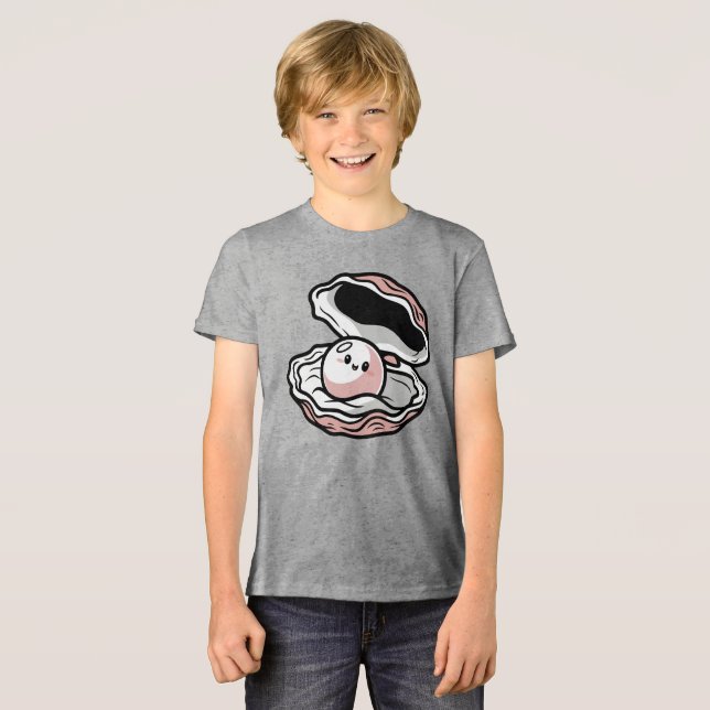 Cute Kawaii Pearl in an Open Shell Tri-Blend Shirt (Front Full)