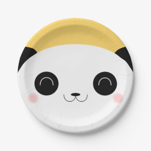 Cute Kawaii Peekaboo Blushing Panda Face Paper Plate