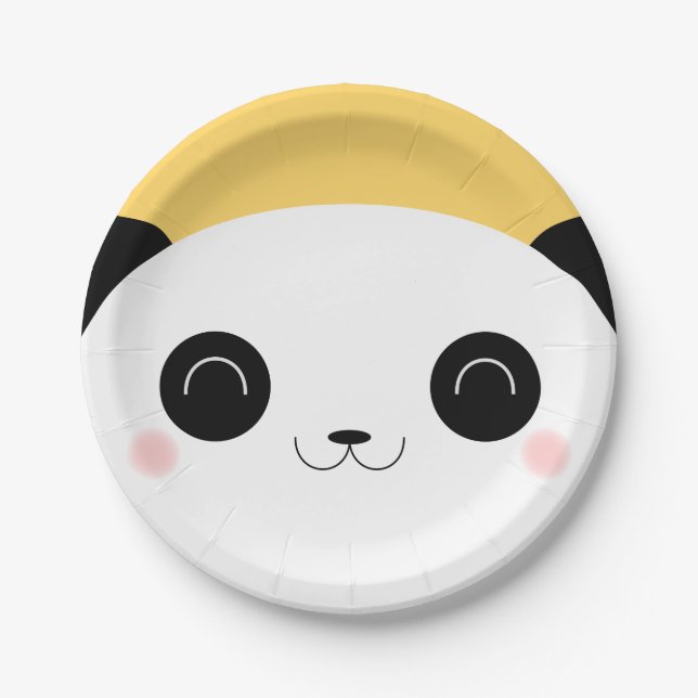 Cute Kawaii Peekaboo Blushing Panda Face Paper Plate (Front)