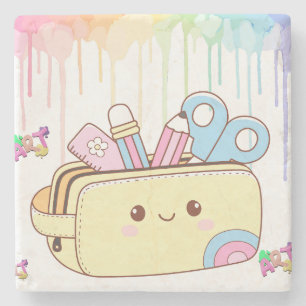 Cute Kawaii Pencil Case Stone Coaster