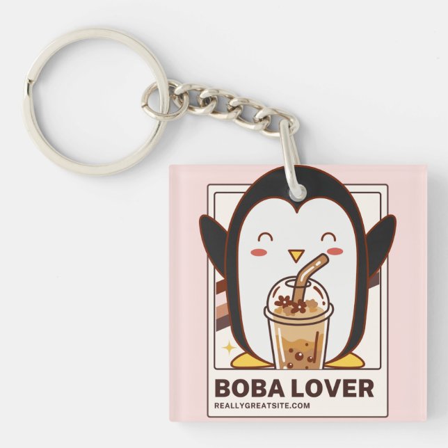 Cute Kawaii Penguin Boba Lover  Key Ring (Front)