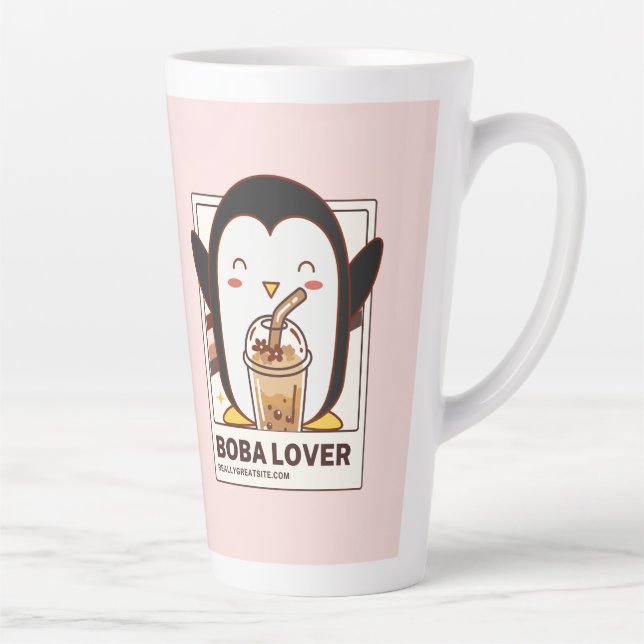 Cute Kawaii Penguin Boba Lover  Latte Mug (Right)